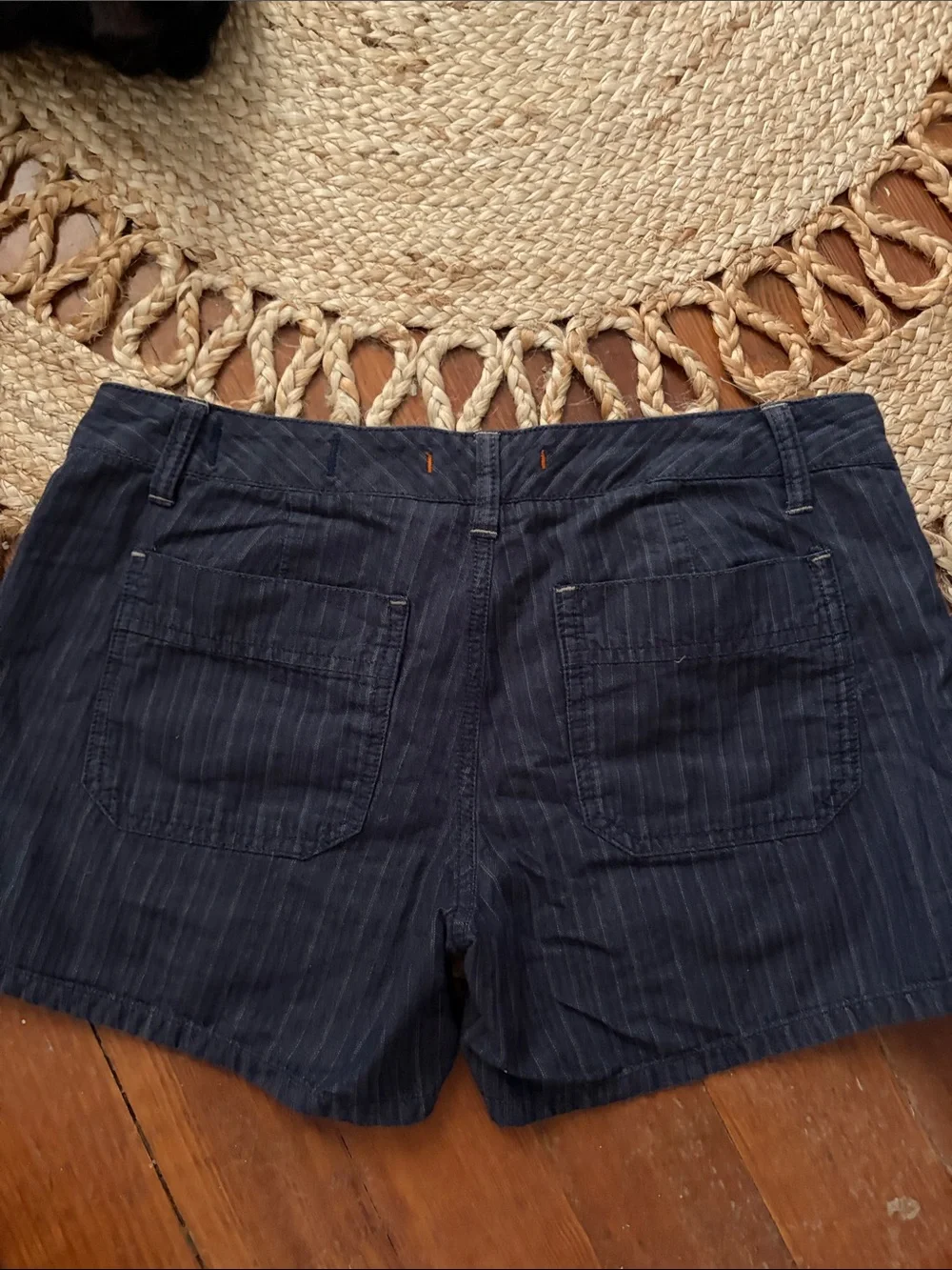 Navy Pinstripe Denim Shorts